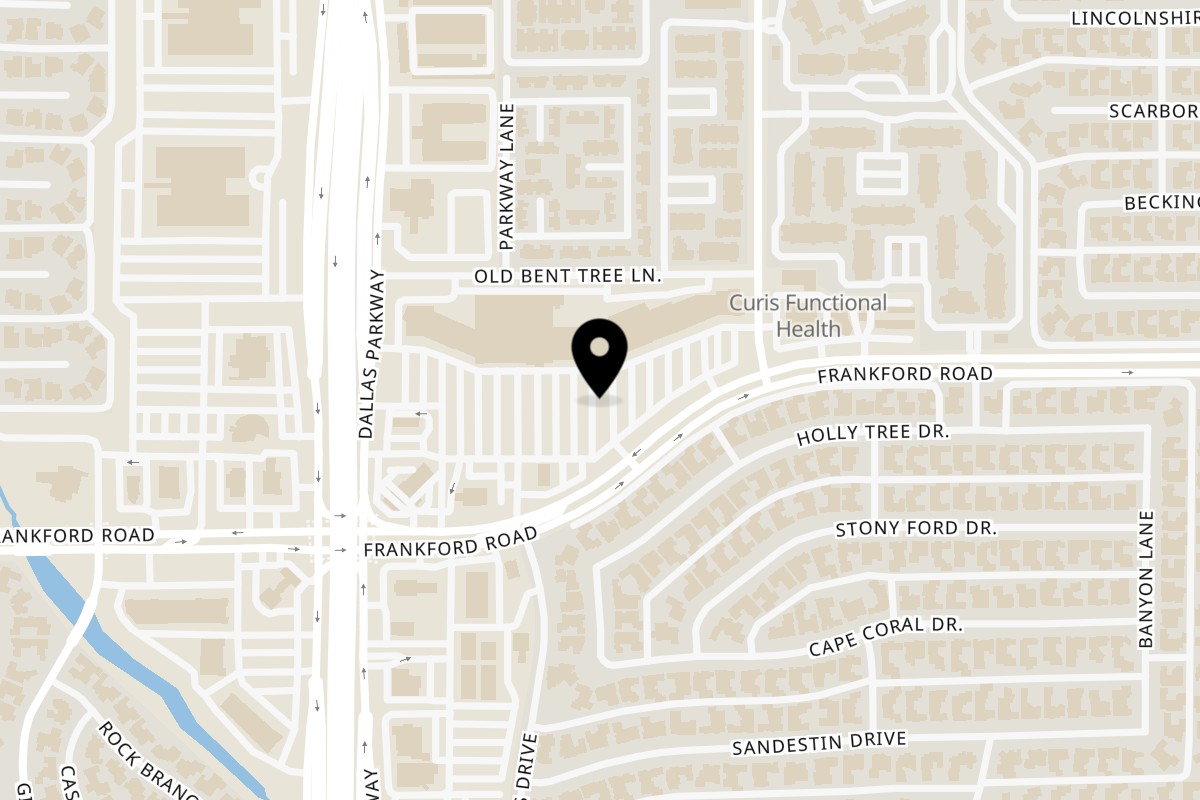 Map showing the location of Vindu Indian Cuisine on 4701 Frankford Rd ste 237 in Dallas